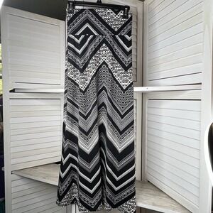 Gravity Threads Black White Chevron Foldover Waist Stretch Maxi Skirt Sz‎ Sm USA